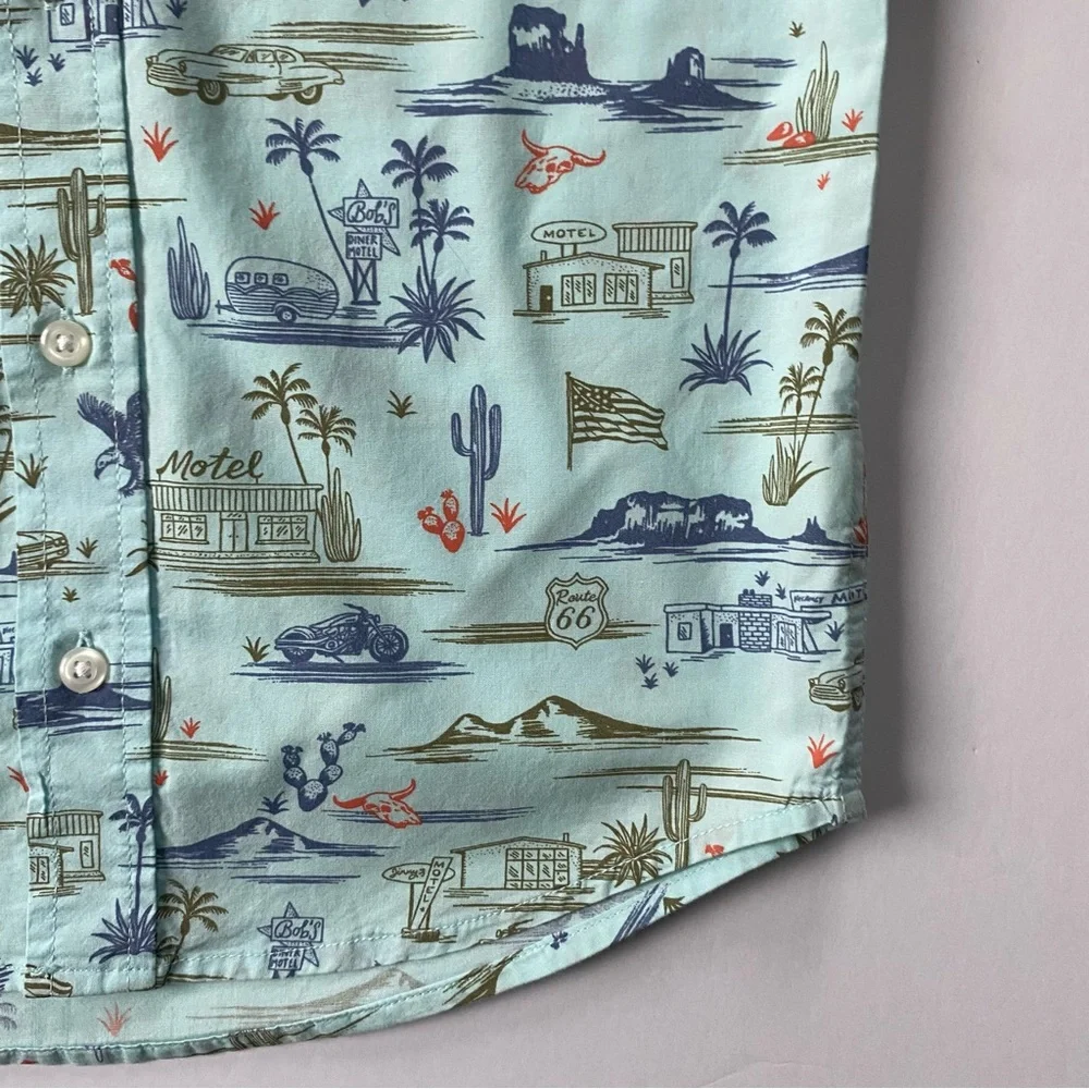 Children’s Place Hawaiian Shirt Size 7 8 Button Down Green Southwest Rt 66 EUC